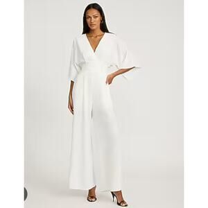 EXPRESS V-Neck Surplice Elbow Sleeve Jumpsuit, M, White, NWT